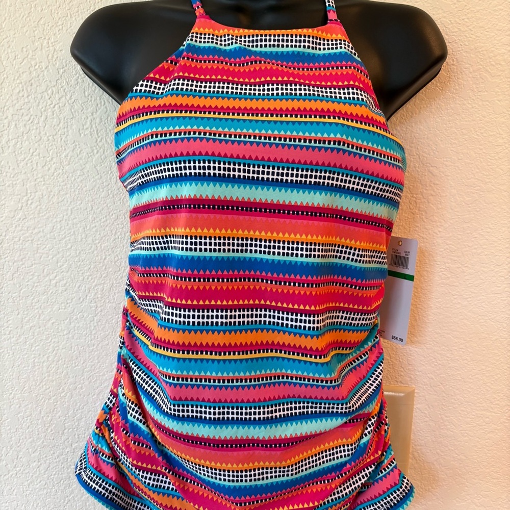 Anne Cole Signature High Neck Tankini Top Size L New